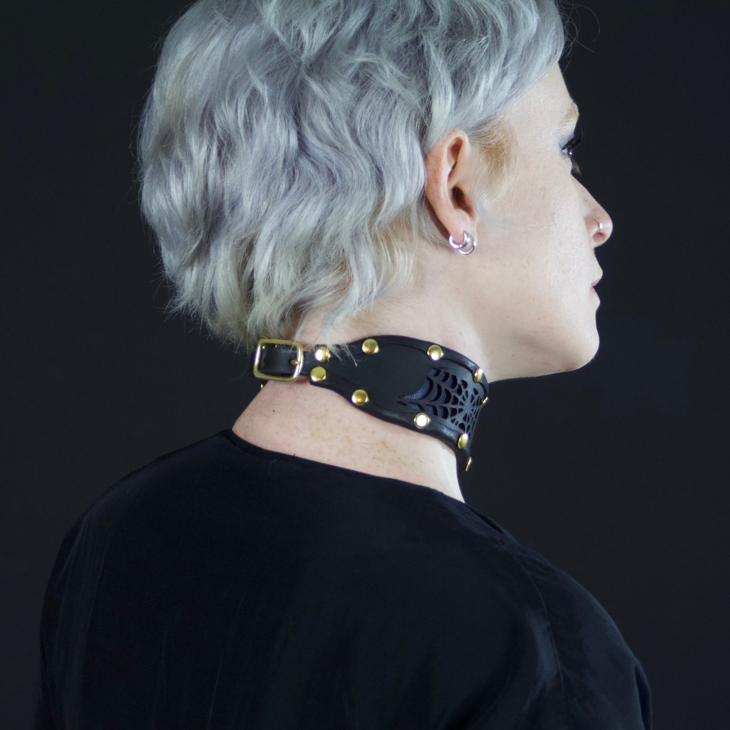 Cobwebs Cutout Leather Collar