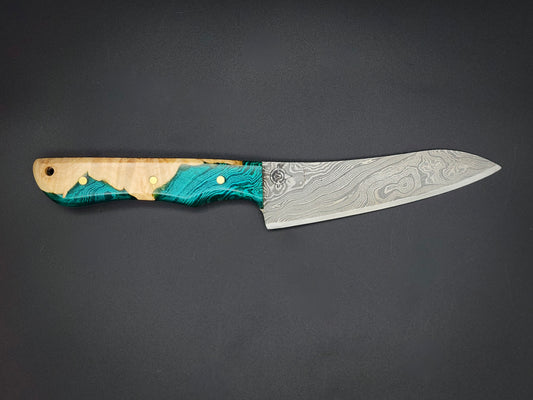 Wave Pattern Damascus Utility Knife