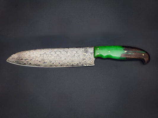 10" Deba Style Chef Knife - Green Radioactive & Walnut Handle