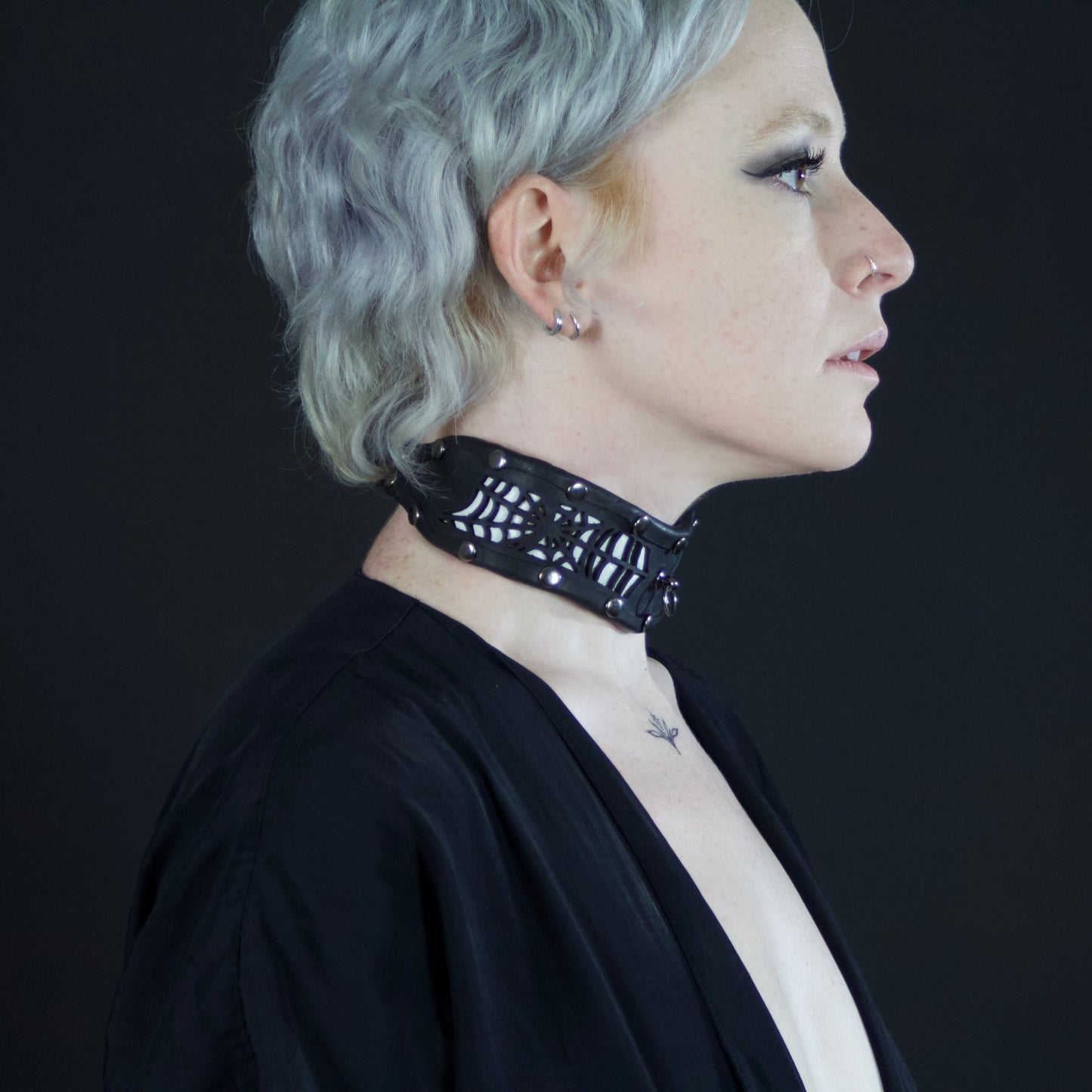 Cobwebs Cutout Leather Collar