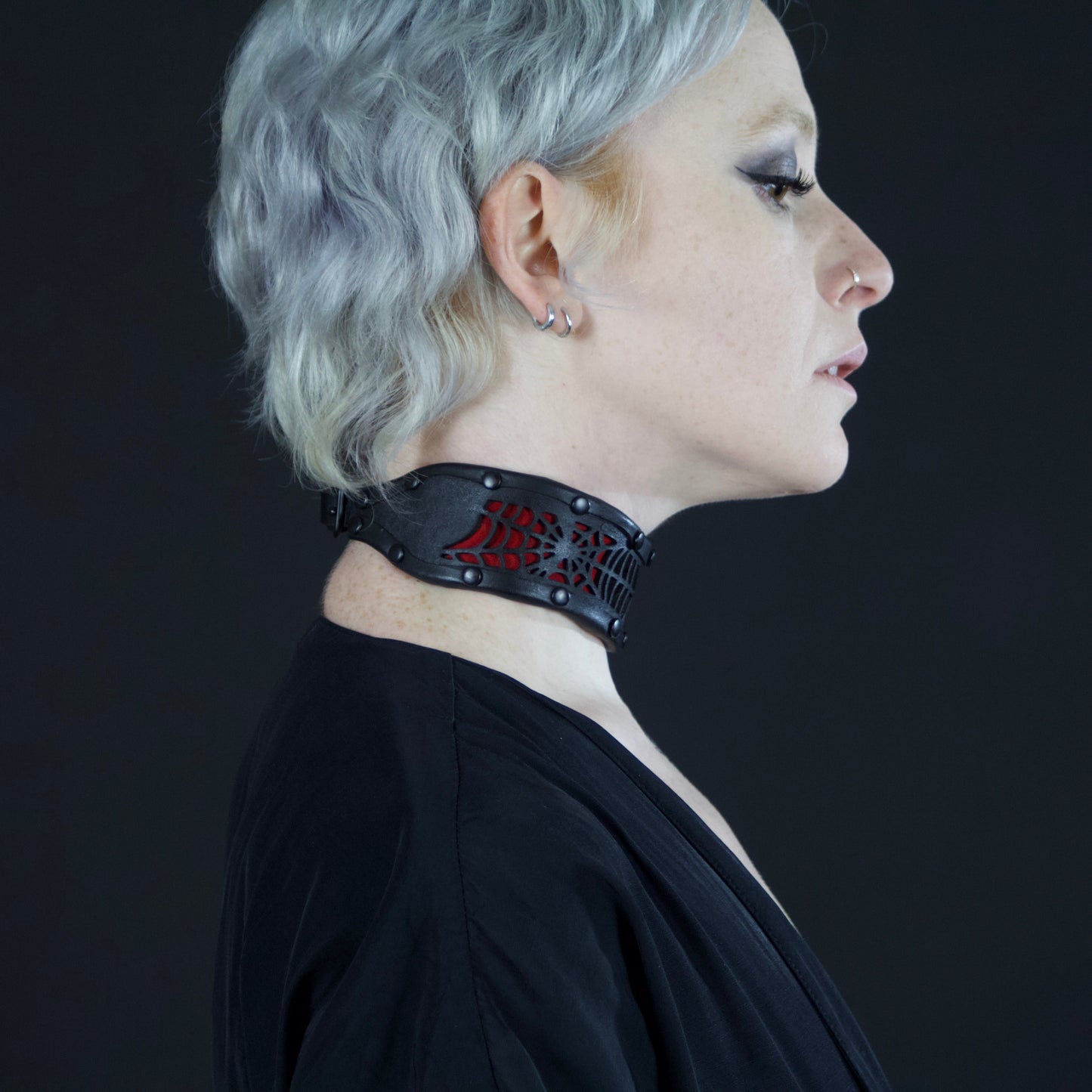 Cobwebs Cutout Leather Collar