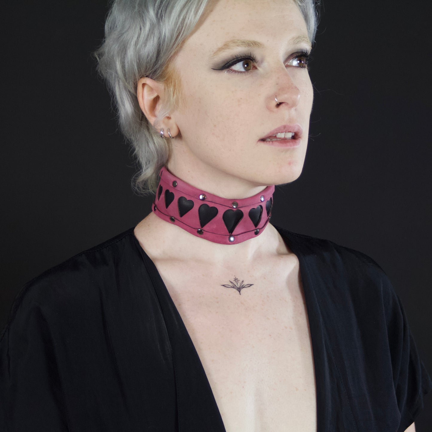 Heart Cutout Leather Collar
