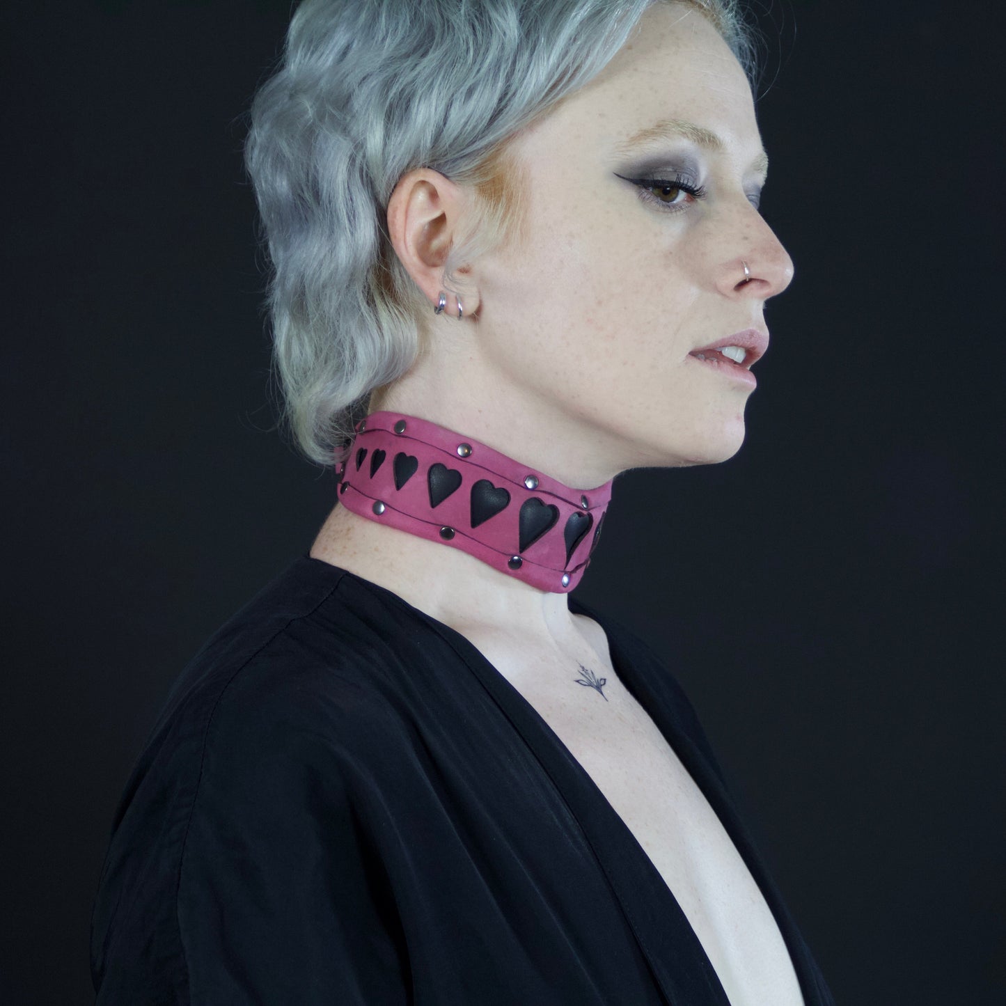 Heart Cutout Leather Collar
