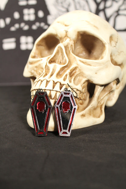 Skull Stained Glass Coffin Earrings