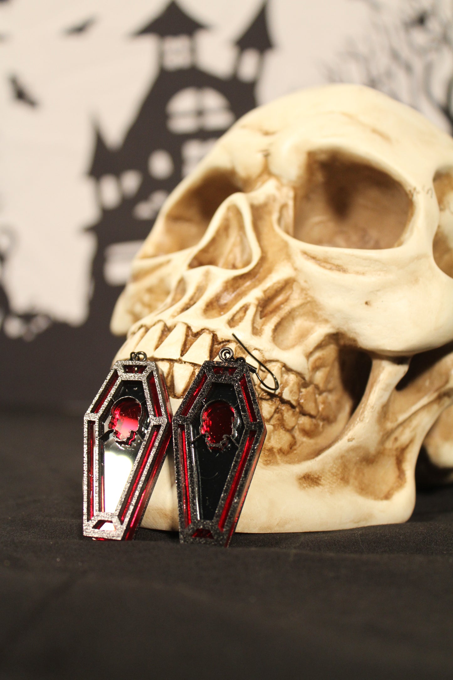 Skull Stained Glass Coffin Earrings