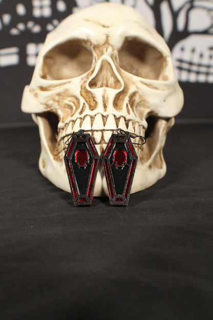 Skull Stained Glass Coffin Earrings