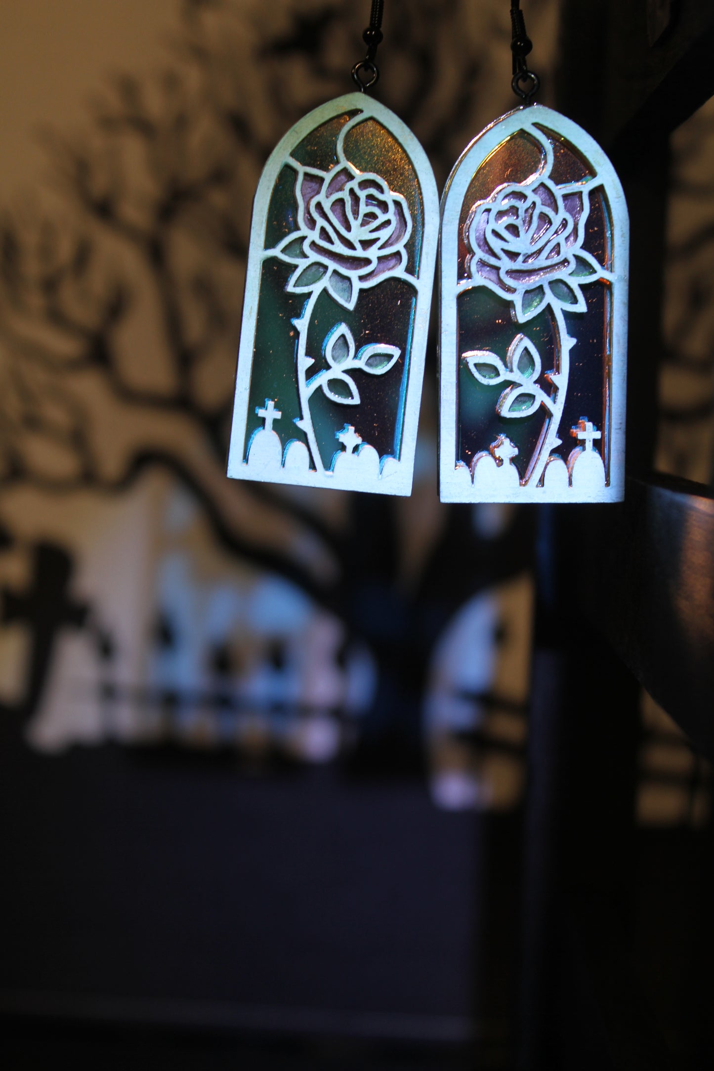 Rose Stained Glass Window Earrings