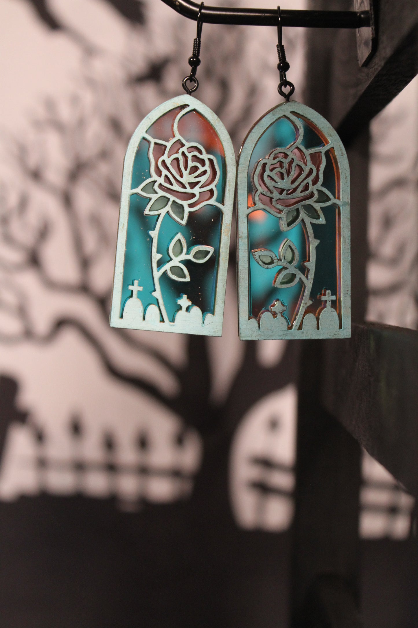 Rose Stained Glass Window Earrings