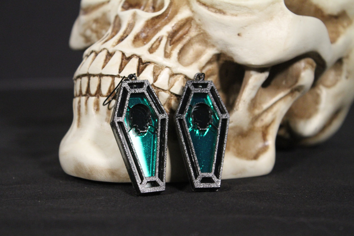 Skull Stained Glass Coffin Earrings