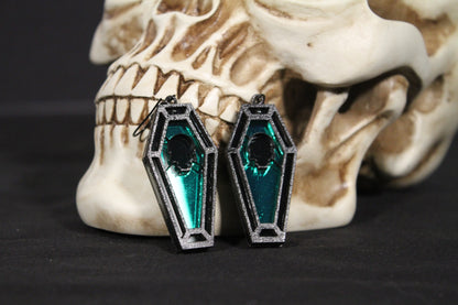 Skull Stained Glass Coffin Earrings