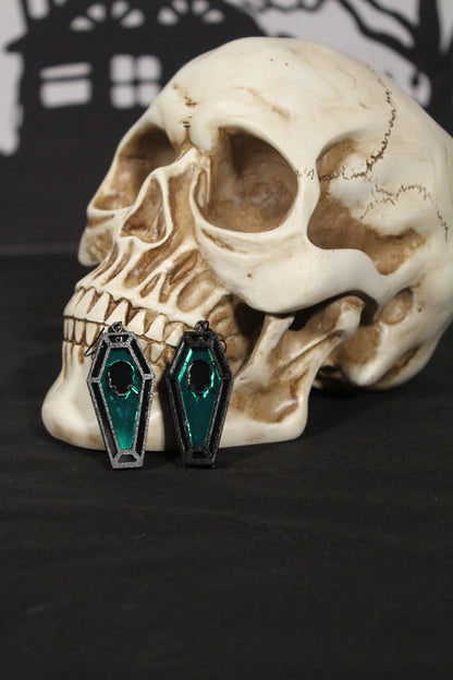 Skull Stained Glass Coffin Earrings