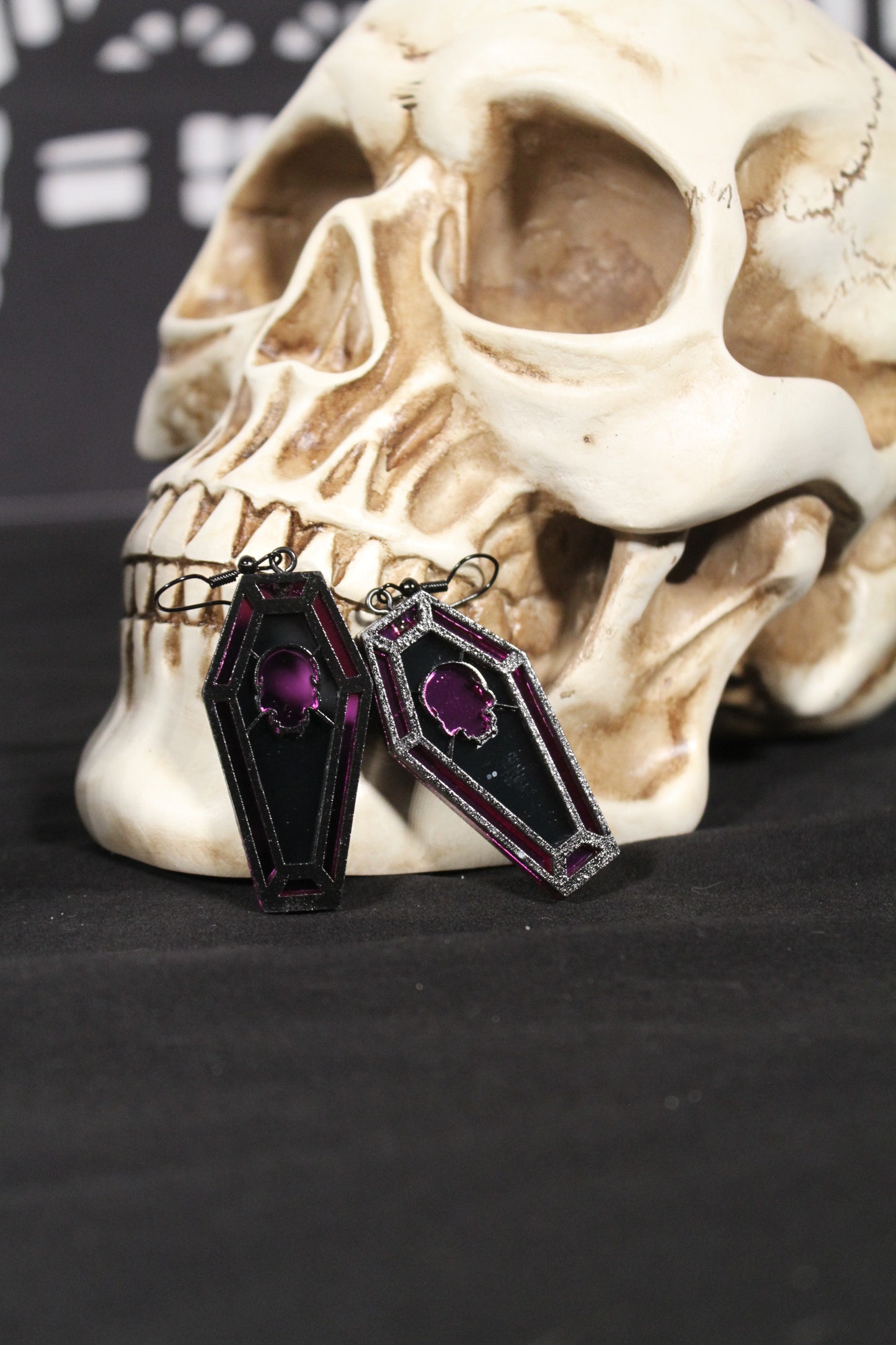 Skull Stained Glass Coffin Earrings