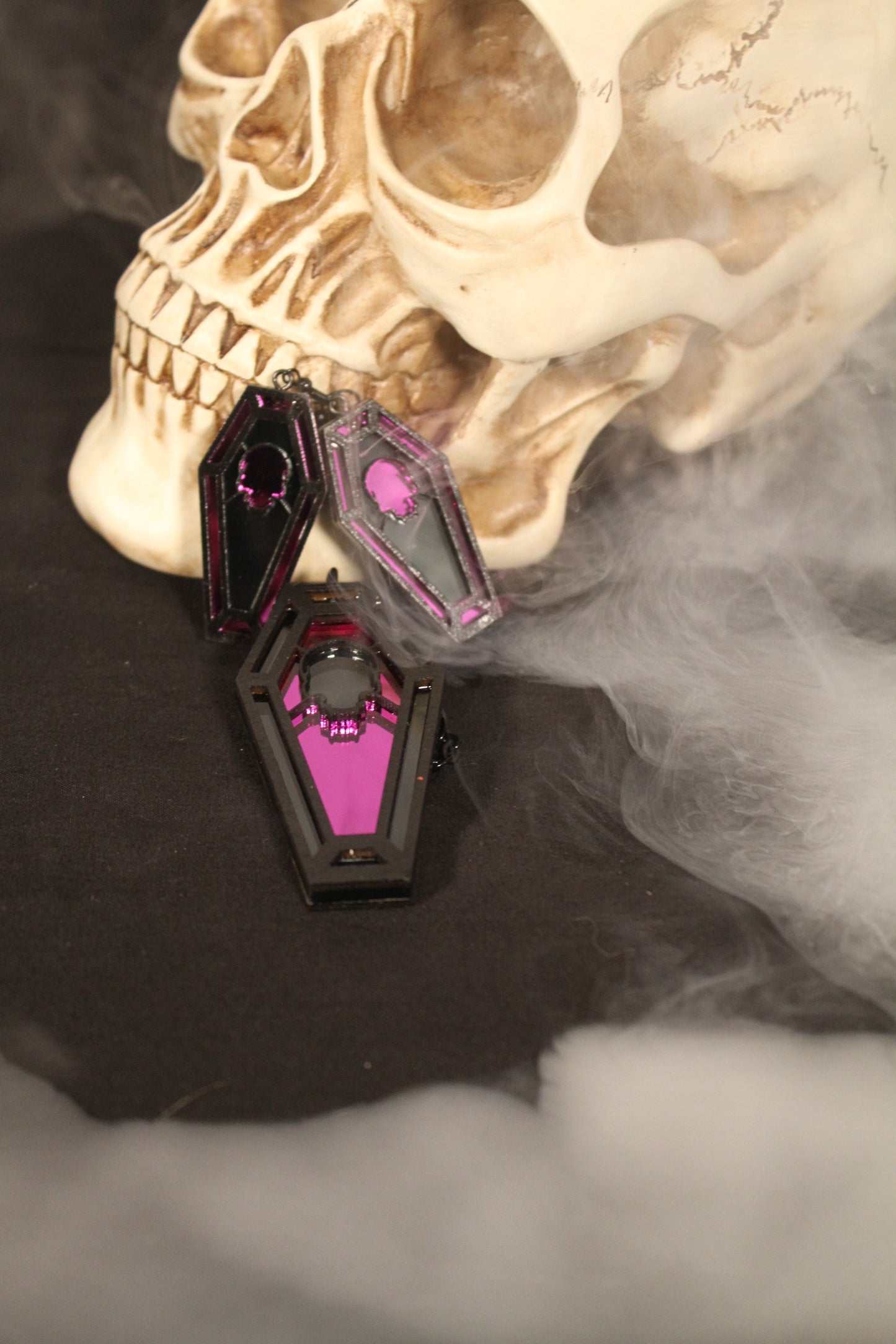 Skull Stained Glass Coffin Earrings
