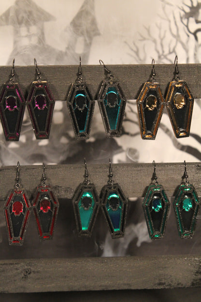 Skull Stained Glass Coffin Earrings