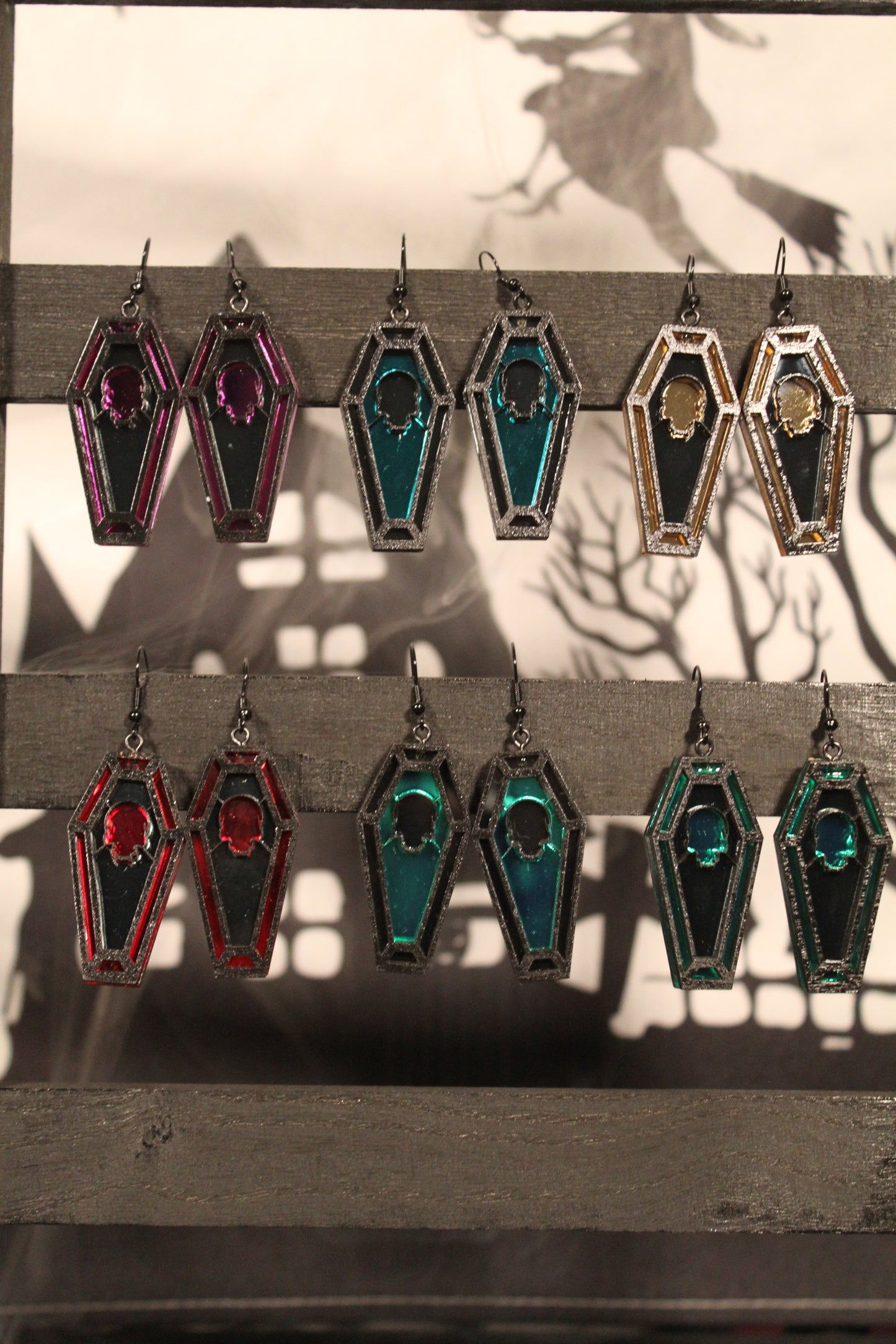 Skull Stained Glass Coffin Earrings