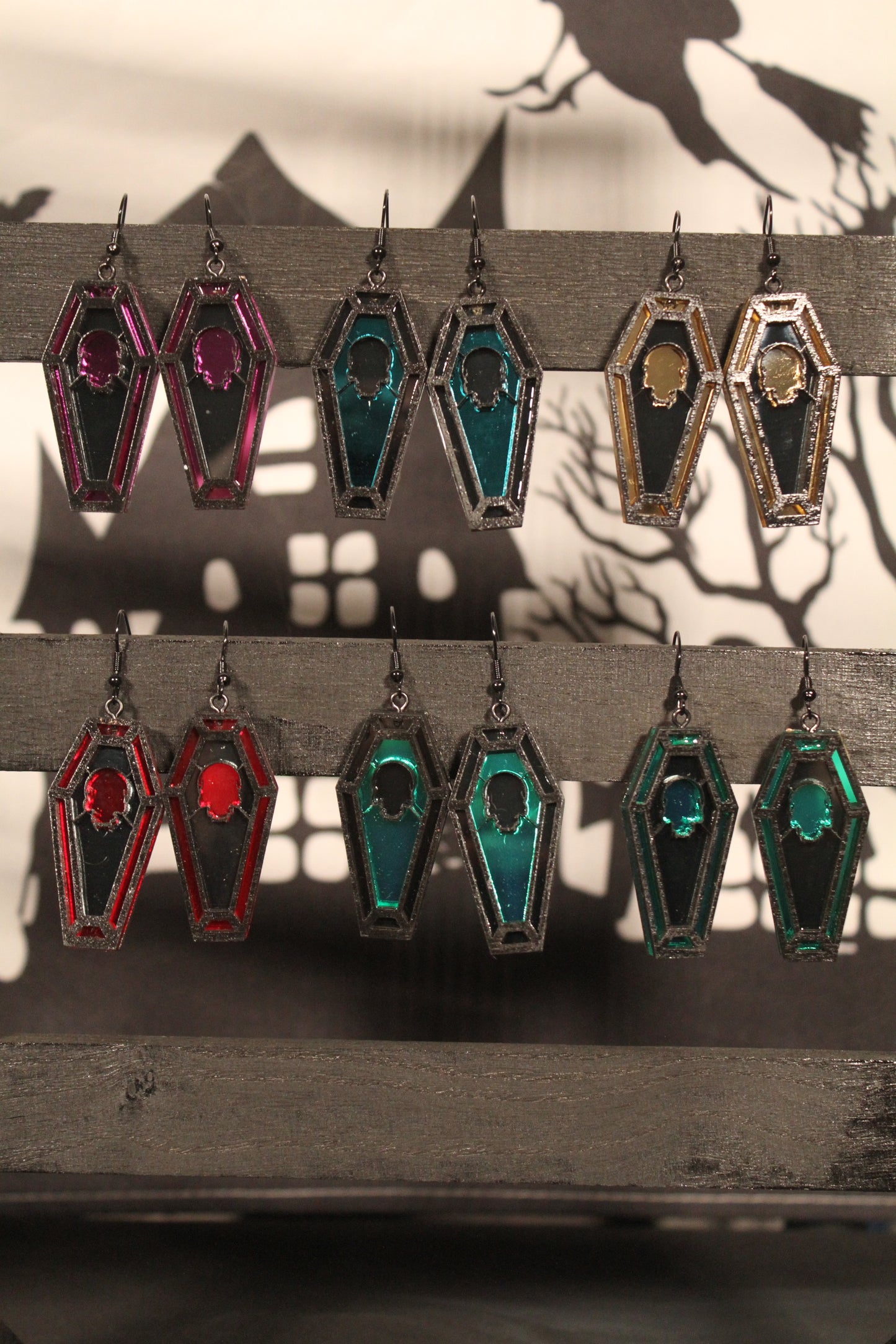 Skull Stained Glass Coffin Earrings