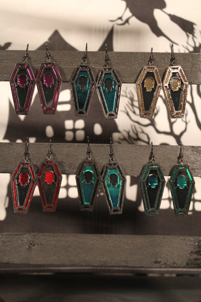 Skull Stained Glass Coffin Earrings
