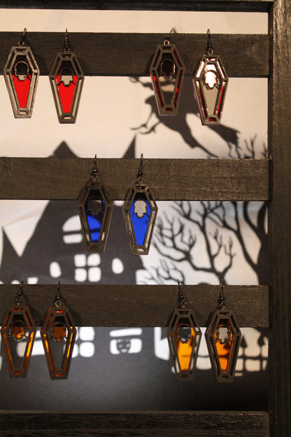 Skull Stained Glass Coffin Earrings