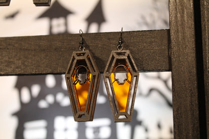 Skull Stained Glass Coffin Earrings