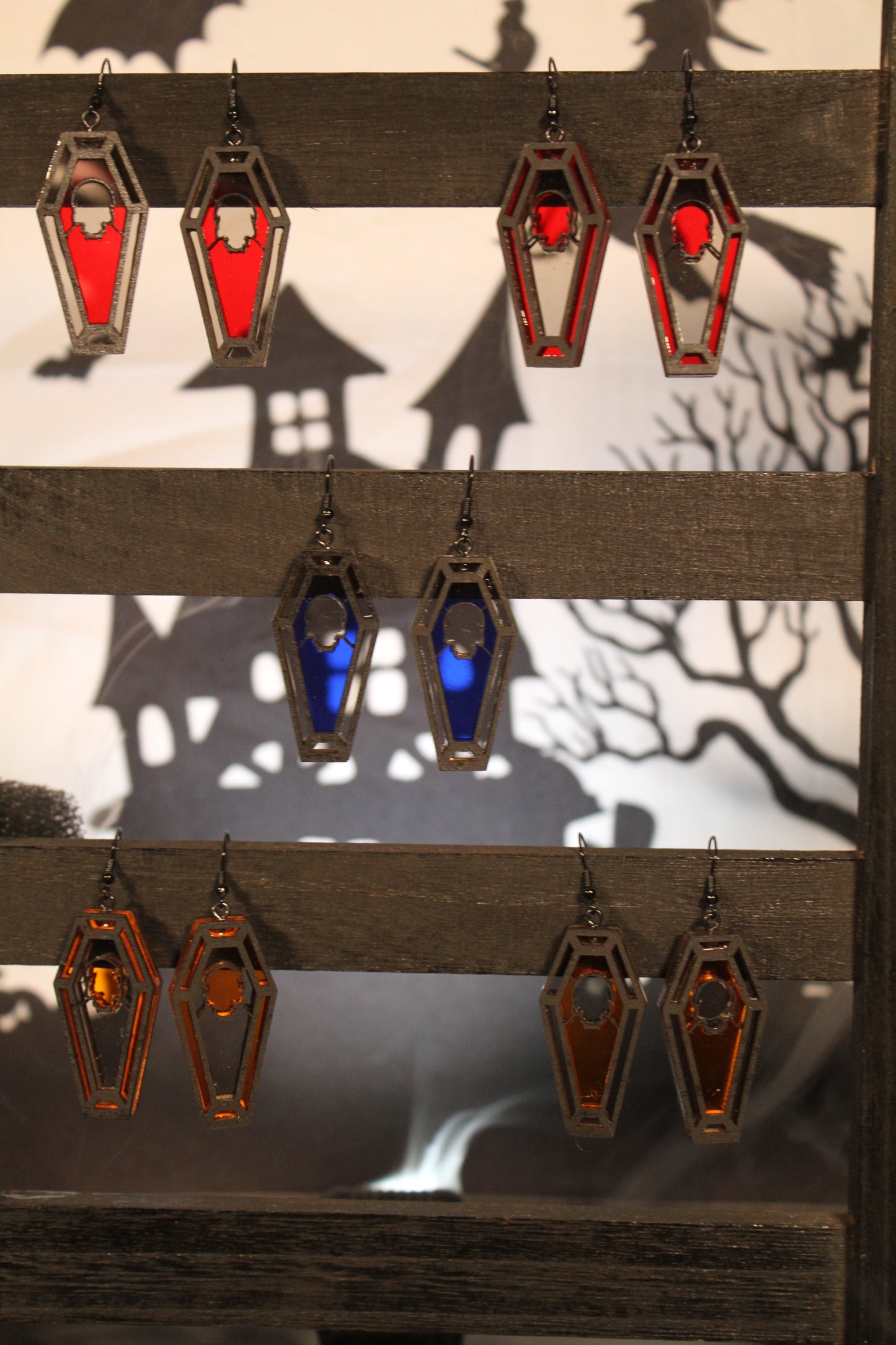 Skull Stained Glass Coffin Earrings