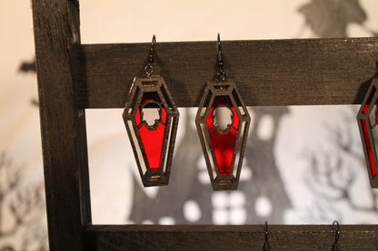 Skull Stained Glass Coffin Earrings