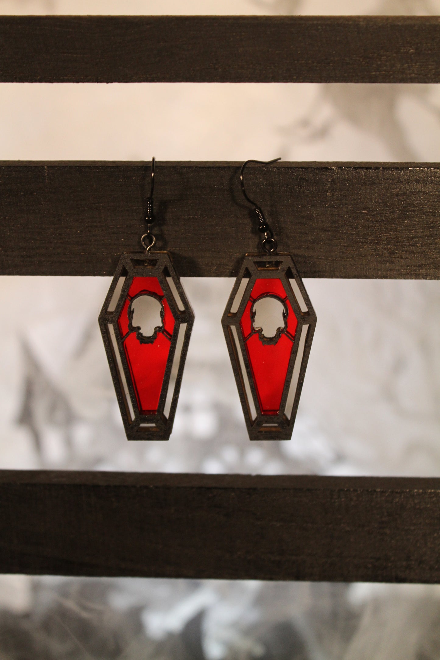 Skull Stained Glass Coffin Earrings