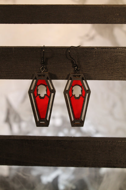 Skull Stained Glass Coffin Earrings