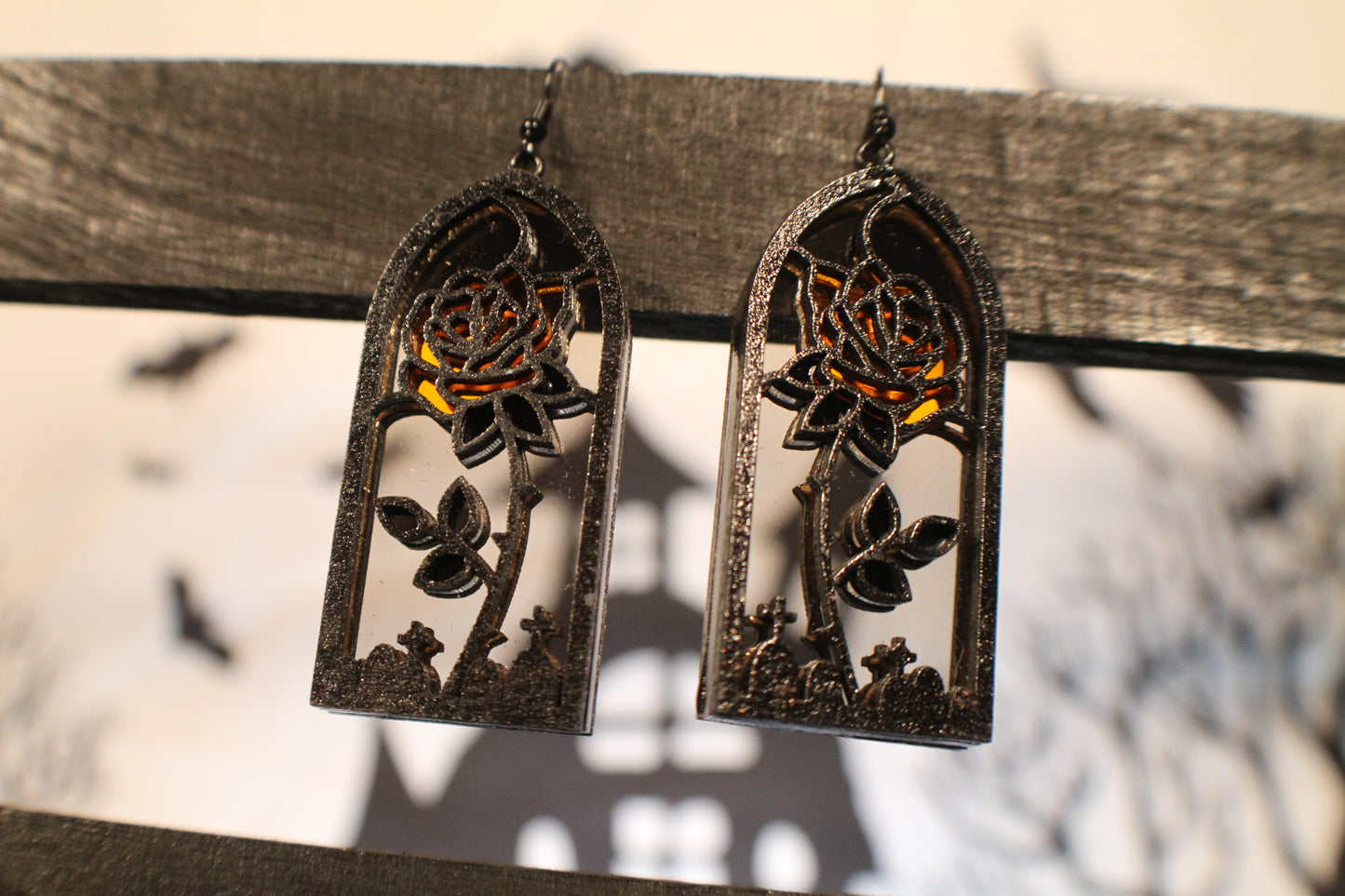 Rose Stained Glass Window Earrings
