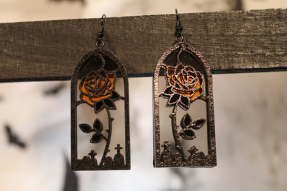 Rose Stained Glass Window Earrings