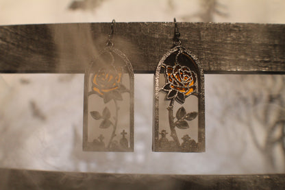 Rose Stained Glass Window Earrings