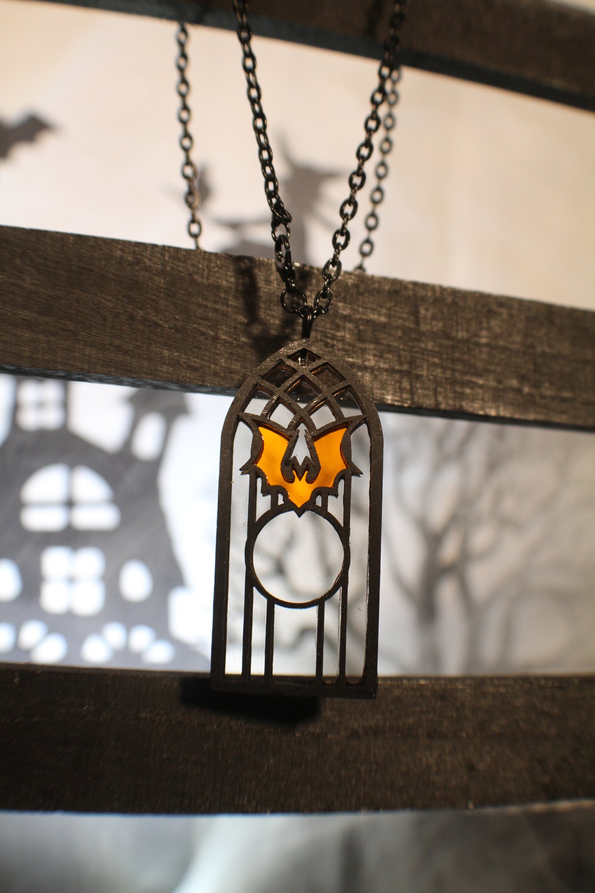 Bat Stained Glass Window Pendant