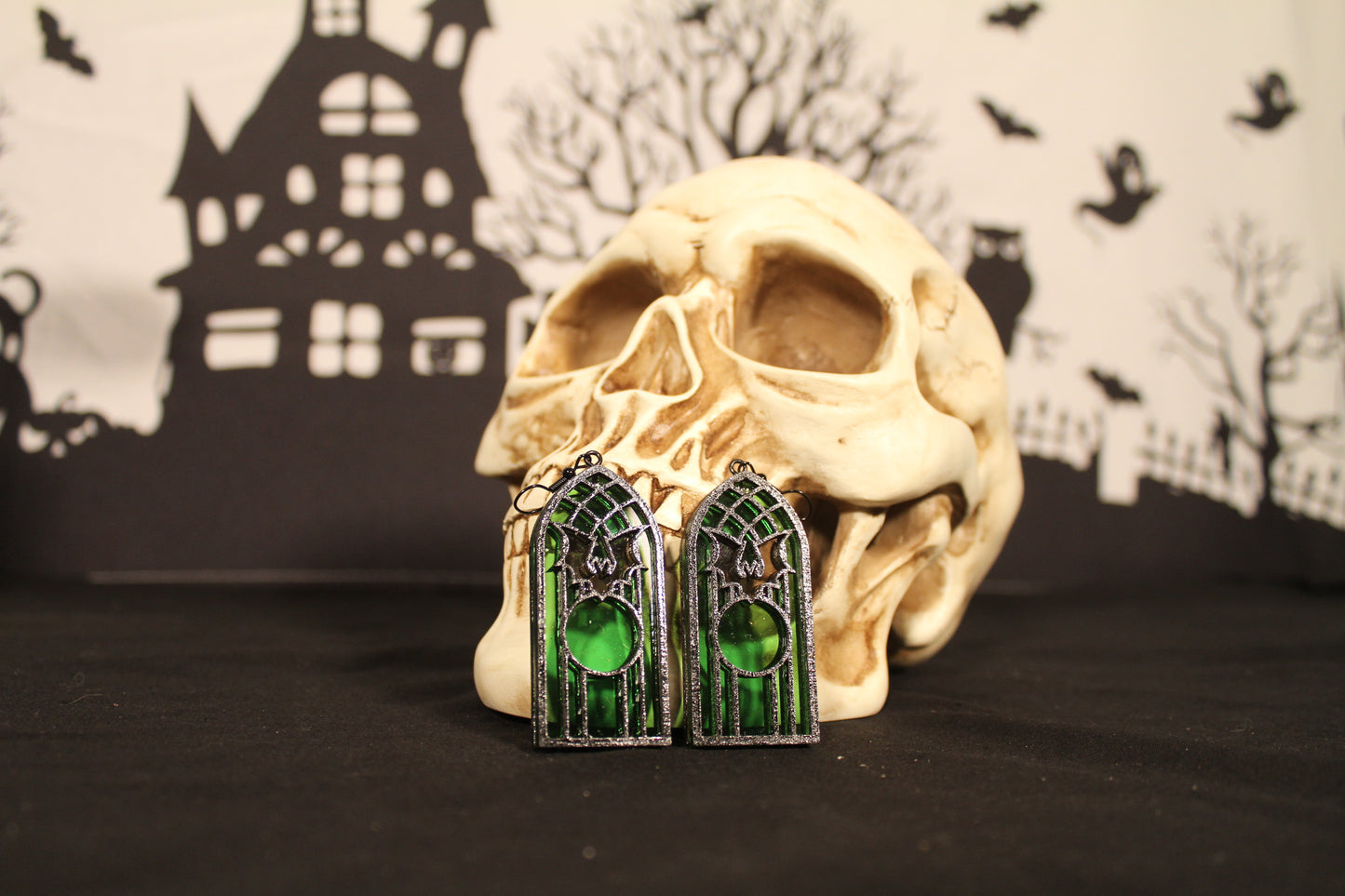 Bat Stained Glass Window Earrings