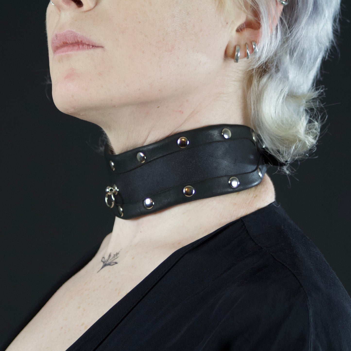 Black Leather Collar with O-Ring